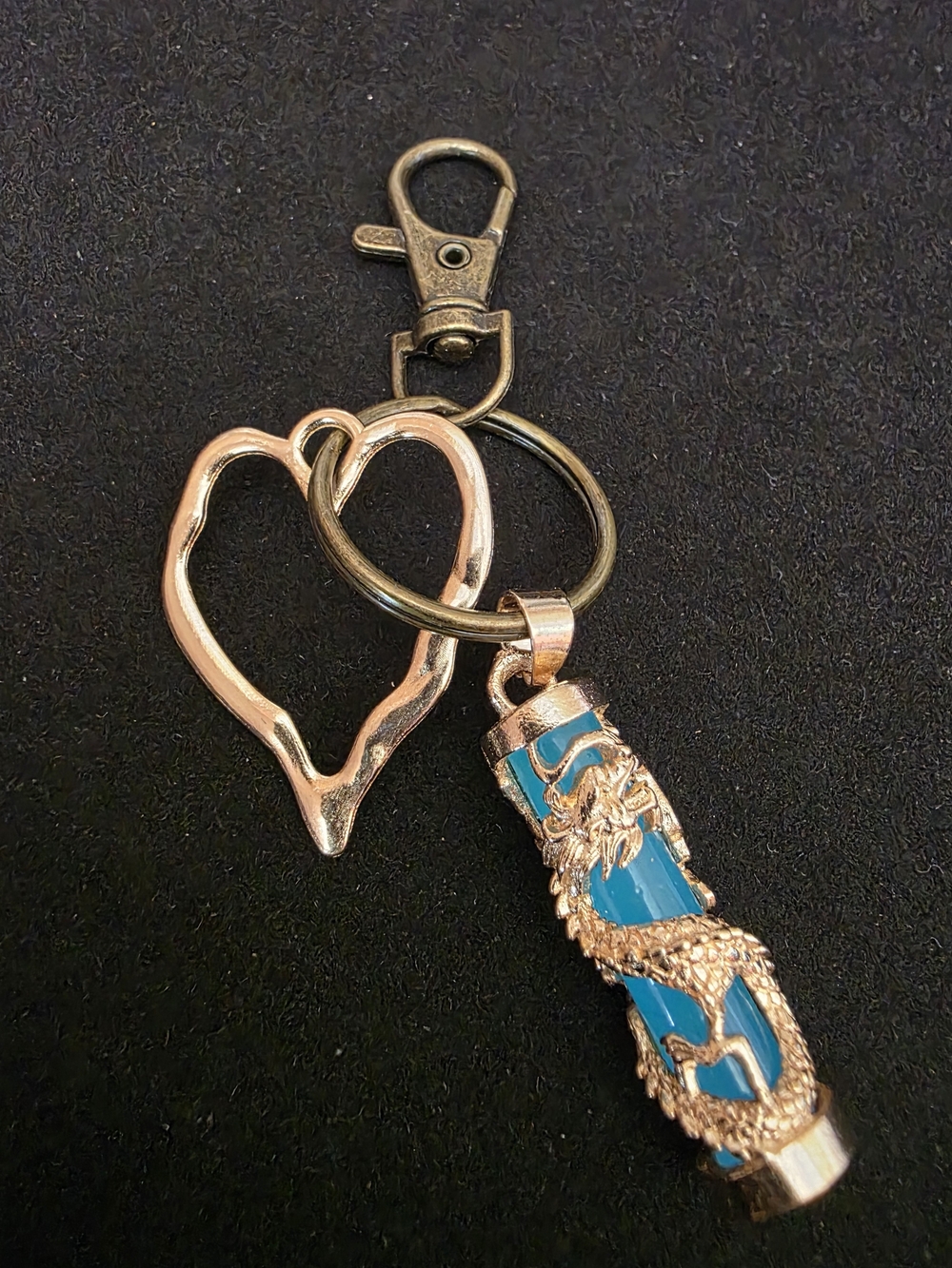 Glow-in-the-dark Gold Turquoise Dragon Pendant With Open Heart Charm